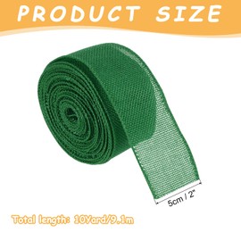 QUARKZMAN Burlap Ribbon Fabric Wired Edge Ribbons Green 2 Inch x 10 Yard Wired Ribbon for Gift Wrapping, Bow, Wreath, Christmas Tree, Flower Bouquet