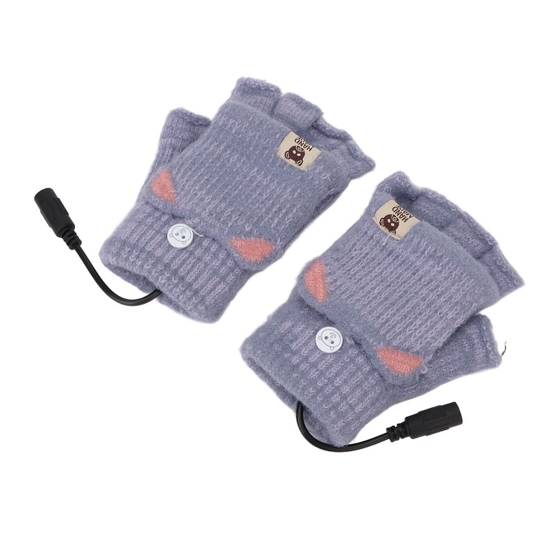 USB Heated Gloves Mitten Men Women Winter Knitted Fingerless Hand