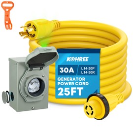 Kohree 25 Feet 30 Amp Generator Cord and Power Inlet Box Kit, 4 Prong NEMA L14-30P to L14-30R Generator Extension Cord, 30Amp Pre-Drilled Inlet Box with Cord Waterproof Combo Kit, 125/250V, ETL Listed