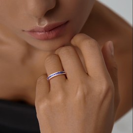 AGRULE Blue Stone Ring for Women Half Eternity Band Ring Sterling Silver Silver September Birthstone Rings 0.5 Carat Sapphire Rings, Size 10