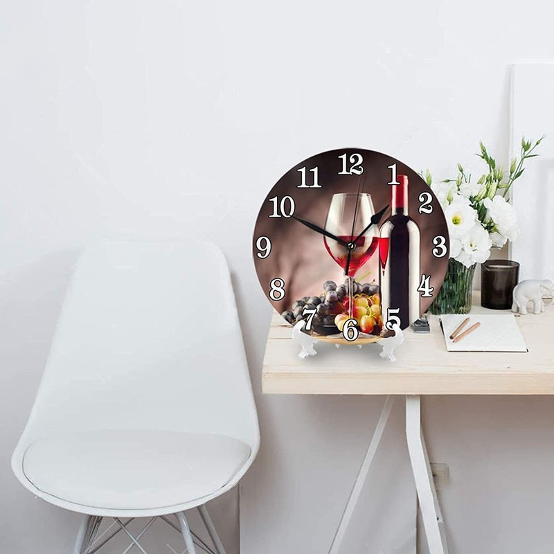 Abucaky Red Wine with Ripe Grapes Wall Clock Battery Operated