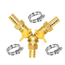 Joywayus 3 Way Shut off Ball Valve 5/8" Hose Barb Y Shaped 2 Switch Brass Fitting