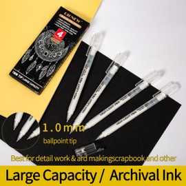 Qionew White Gel Pens,4 Pack, 1mm Fine Point Opaque White Archival Ink Pens,Gel Ink Pen Set,for Black Paper Drawing,Card Making, Art Highlight & Artists Drawing