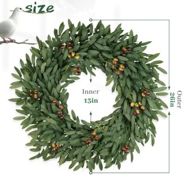 26 Inch Olive Wreaths for Front Door, Artificial Large Spring Summer All Seasons Year Round Green Lush Olive Branch Wreath for Home Farmhouse Porch Window Outdoor Indoor
