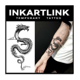 INKARTLINK Tattoo Tech, 2 Sheets Medium Semi Permanent Tattoo, Adult Art Design Temporary Tattoos, Lasts 1-2 Weeks, Waterproof, Realistic Look, No Reflection (dragon)