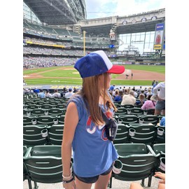 Funky Junque Retro Foam Trucker Hat Summer Mesh Cap Solid Blank Hat for Mens Womens Adjustable Snapback Vintage Strap, White/Red/Royal Blue, One Size