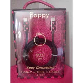XO Poppy Fast Charging USB-C To USB-C Cable 4 Feet Black with Hearts NIB