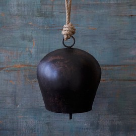 Paper High Handmade Distressed Iron Cow Bell | Black | 22 x 19 x 10cm | Garden & Home Ornament | Fair Trade