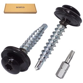 SKIR'CO Pack of 150 Metal Roofing Screws 4.8 x 35 mm Painted Self-Drilling Screws with EPDM Washers, Torx Head (Deep Black RAL 9005)