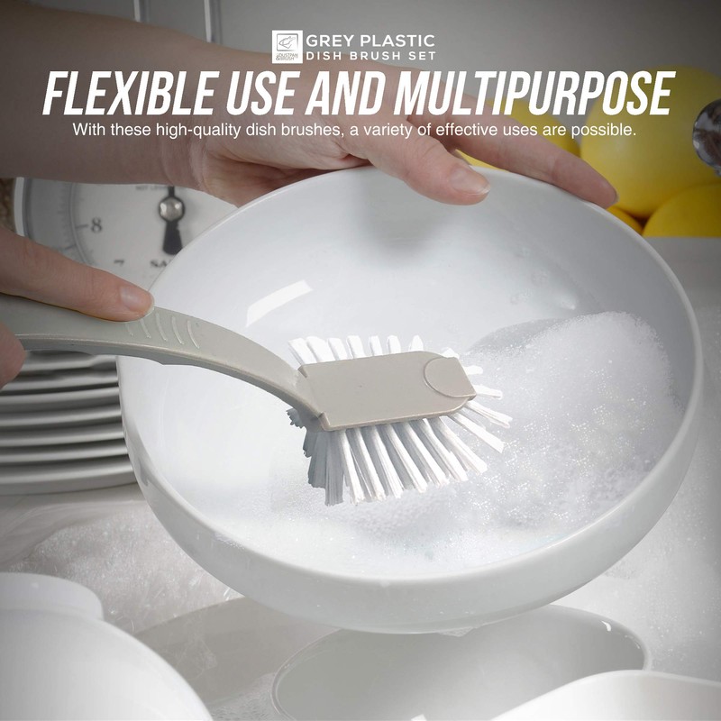 5-Pack Grey Plastic Dish Brush Set, Dish Scrubber and Washing
