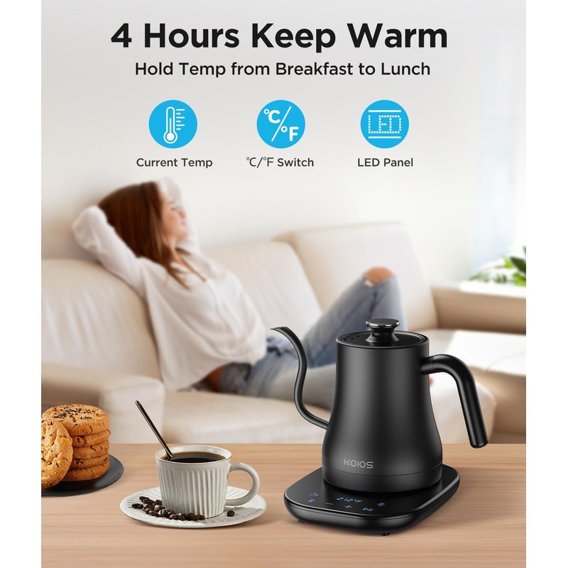 Gooseneck Electric Kettle with Temperature Control, 27oz/0.8L Fast Heat Electric