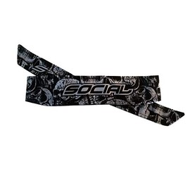 Social Paintball Long Tie Headband, Gray Skulls