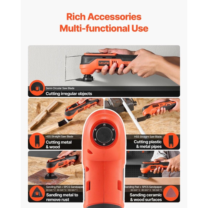 12V Cordless Oscillating Tool Multitool 6000-17500 OPM Variable Speed Saw