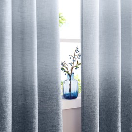 Central Park Ombre Window Curtain Panel Linen Gradient Print on Rayon Blend Fabric Drapery Treatments for Living Room/Bedroom, Cream White to Indigo Blue, 40" x 63", Set of 2