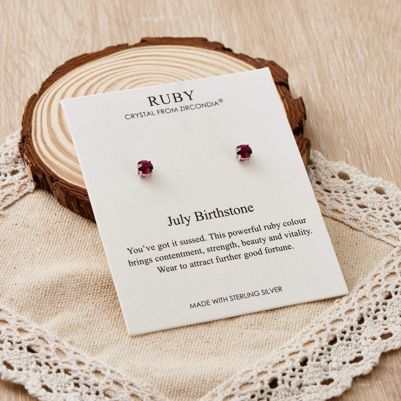 Philip Jones Sterling Silver July (Ruby) Birthstone Earrings Created with