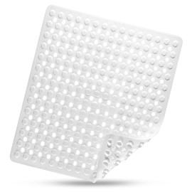 DOPROP Square Non Slip Shower Mat for Inside Shower 53x53CM Anti Mould Bath Mat For Walk In Shower Tray with Suction Cups Drain Holes Machine Washable Safety Bathroom Mat Ideal For Kids Elderly,WHITE