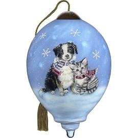 Ne'Qwa Art 7211110 Bundled in Love Hand-Painted Blown Glass Ornament, White