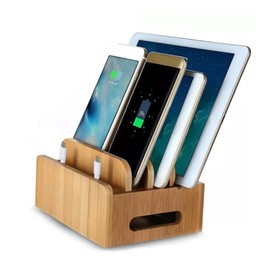 SHINEOFI Wooden Charging Station Removable Compartment Tabletop Organizer for Phone Tablet Multiple Brackets Design Natural Material Elegant Functional Charging Stand