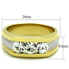 YourJewelleryBox K1615 Mens Stainless Steel simulated diamond ring gold 3stone signet pinky 2tone SIZE Z+2 USA 13