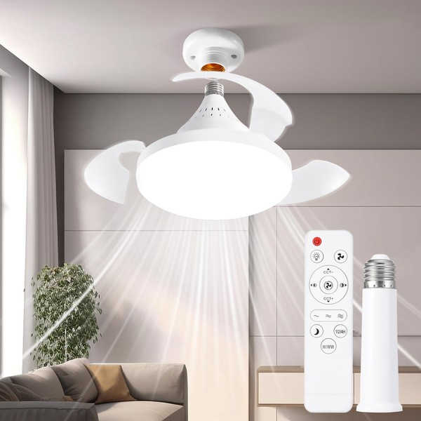 JhauvMw JhauvMw Socket Fan Light Retractable Ceiling Fan with Light,