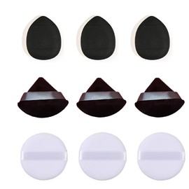 SJBAUTYO Set of 9 make-up sponges, triangle makeup powder puff, round powder puffs, mini make-up powder puff with finger holder, for loose powder foundation, wet-dry make-up tool