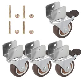 DBREAKS 4 x U-type furniture castors, diameter 50 mm, plate opening 25 mm, swivel castors for furniture with U-shaped bracket, swivel castors with brake, transport wheels, swivel castors with screws,
