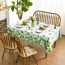 Horaldaily St. Patrick's Day Rectangular Tablecloth 60×84 Inch, Watercolor Lucky Shamrock Washable Table Cover for Party Picnic Dinner Decor