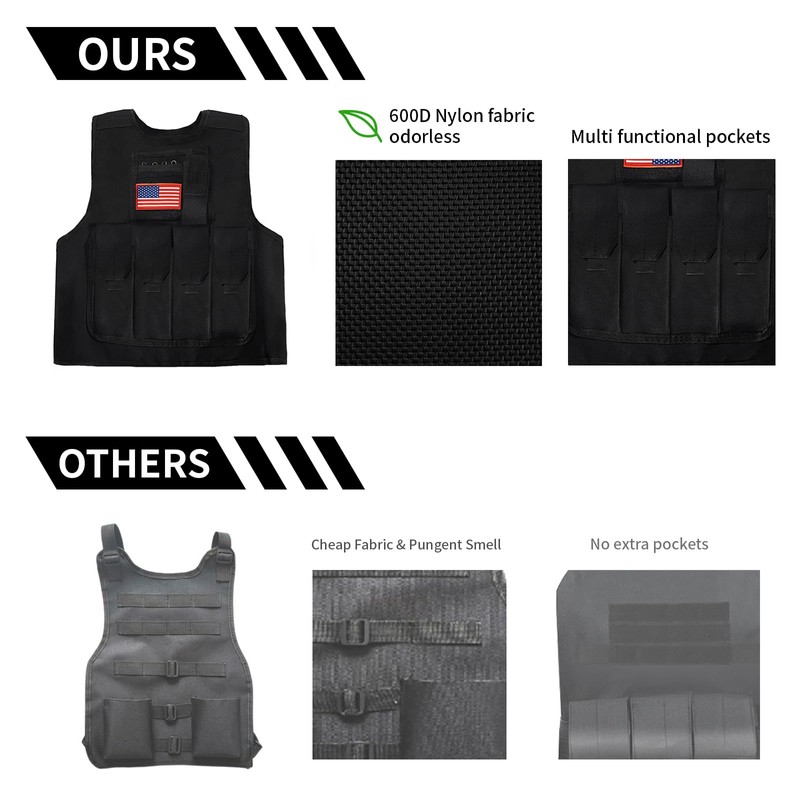 Tactical Vest Airsoft Vest Paintball Black Vest,Adjustable & Lightweight with