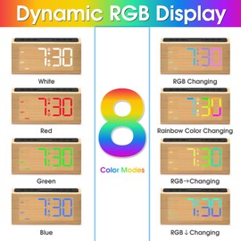 Cadmos Wooden Dynamic RGB Digital Alarm Clock for Bedroom,Dual Alarm with Large Numbers,Loud Adjustable Volume for Heavy Sleepers,Snooze,DST,Wood Decor,Bedside & Desk Use(Bamboo - RGB Digits)