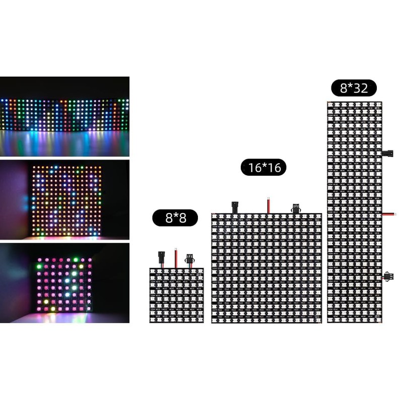 WS2812B LED Matrix Panel, 16x16 Digital RGB Pixels, Pre-Wired Connectors,