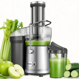 GDOR Powerful 1200W Juicer with Larger 3.2" Feed Chute, Titanium Enhanced Cutting System, Centrifugal Juice Extractor Maker with Heavy Duty Full Copper Motor, Dual Speeds, BPA-Free, Silver