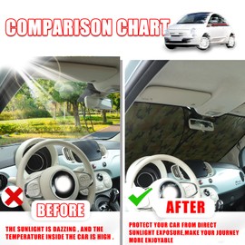 Car Front Windshield Sunshade Compatible with Fiat 500 2010-2024 Abarth 595 2014-2024 Front Window Sun Shade, Foldable Reflective Sun Visor,Blocks UV Rays Sun Visor Protector Heat Shield (Style F)