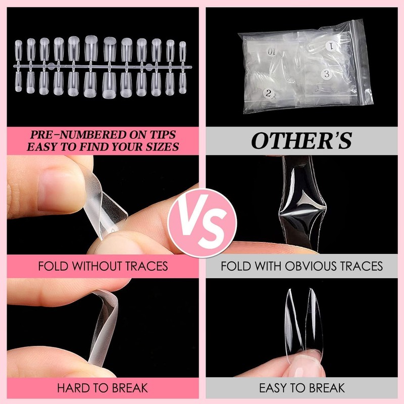 AIMEILI Pack of 432 Fake Nails Transparent 12 Sizes Artificial