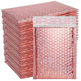 SEUNMUK 50 Pieces Holographic Metallic Bubble Mailers Rose Gold, 11 x 7 Inch Self-adhesive Padded Mailing Envelopes, Rose Gold Cushion Envelopes for Mailing, Shipping, Packing, Rose Gold
