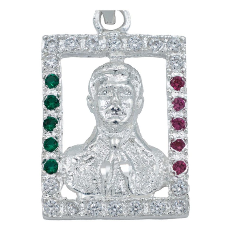 JOYARIS Dije Cuadrado Jesús Malverde Zirconias Plata Solida 925 TRICOLOR