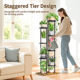 LASZOLA Black 7 Tier Plant Stand Indoor Heavy Duty Metal Planter Flower Holder Rack, Multi Modern Narrow Organizer, Floor Vertical Tower, Spiral Sturdy Decorate for House Bathroom Office Living Room