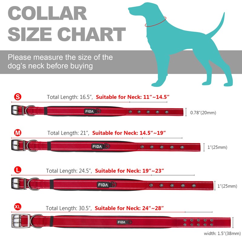Fida Heavy Duty Dog Collar, Ultra Comfortable Soft Neoprene Padded,