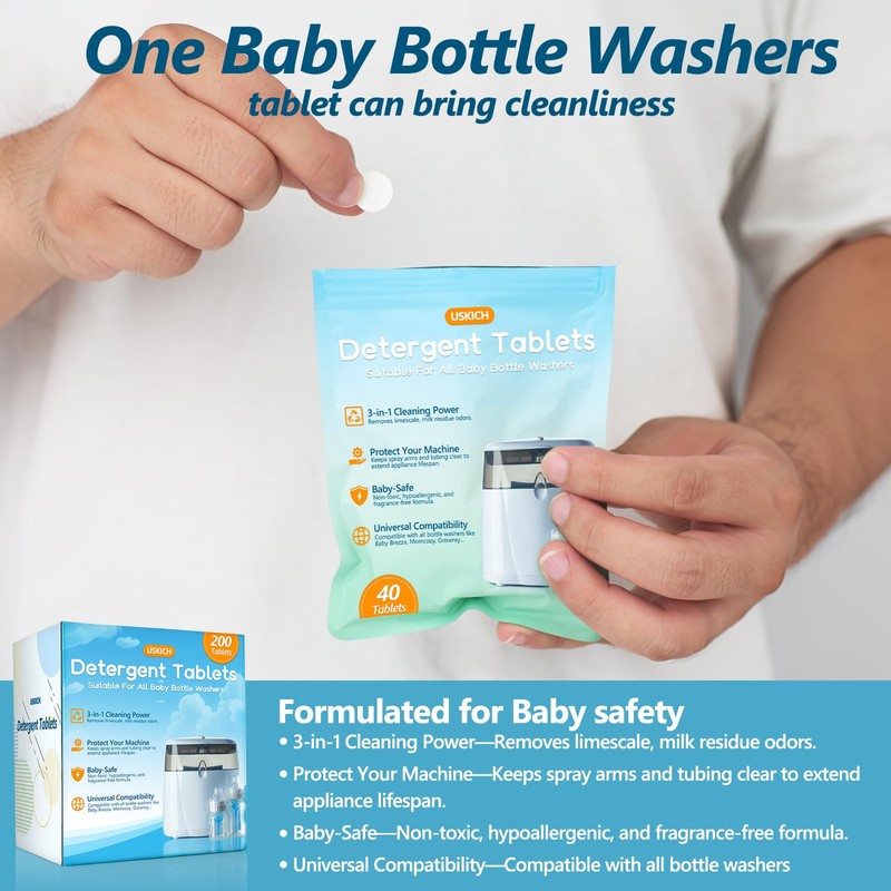 200Pcs Detergent Tablets for All Baby Bottle Washers, Deep Cleaning