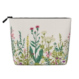 MINIOZE Beautiful Colorful Flowers Green Leaves Black Makeup Bag Travel Cosmetic Bag Organizer Toiletry Bag Make Up Bags For Women Girls Large Light