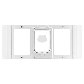 Adjustable Aluminum Frame Cat Door Window High-Transparency Glass with 4 Secure Lock Modes Fits Window Width 31"-36"Default: Default