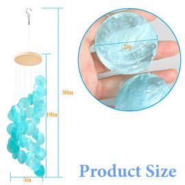 Vindar Spiral Wind Chimes for Outside, Handcrafted Shell Wind Chime Ocean Style Chime for Indoor Outdoors Decor, Capiz Shells Windchime Garden Decor, Gift for Women, Mom, Grandma (Peacock Blue)
