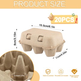 TZEKING Pack of 20 egg boxes, 6-cell, reusable egg boxes, stackable duck egg box, biodegradable, cellulose fibre anti-collision egg boxes, for market, kitchen, egg carto