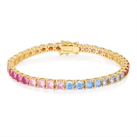 Gemsme 4.0MM Tennis Bracelet for Women-Rainbow Cubic Zirconia Bracelet,14K Gold Plated Multi Colored Round Cut CZ Tennis Link for Jewelry Gift, 6.5 inch
