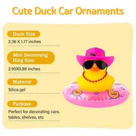 wonuu Rubber Duck Car Decorations Cute Car Accessories Dashboard Car Ornament with West Cowboy Hat Swim Ring Colour Necklace and Sunglasses,G_pink&red necklace pink&black hat