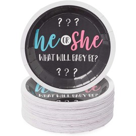 Sparkle and Bash Gender Reveal Paper Party Plates, He or She (9 Inches, 80 Pack)