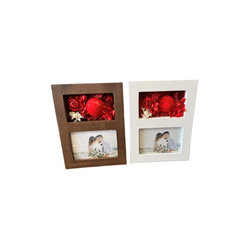Q-FLA 813443 Arrangement Photo Frame, Preserved Flowers, White, Red, Mother's