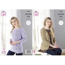 King Cole 5394 Knitting Pattern Womens Lace Cardigan and Jumper in Finesse DK