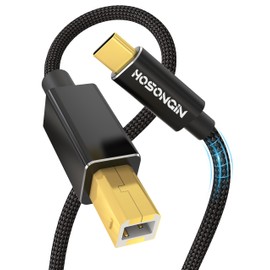 HOSONGIN USB B to USB C Printer Cable 6FT,Type B to Type C Cord for PC,USB C MIDI Cable for DJ Controller, Keyboard，Black Nylon Braided