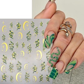 6 Sheets Star Moon Nail Art Stickers 3D Self-Adhesive Snake Nail Decals Red Black Green Snake Nail Design Stickers Colorful Snake Nail Supplies Nail Decoration for Women Girls DIY Manicure Accessories