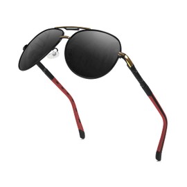 FEISEDY B1052 Men's Sunglasses, Polarized Large, Teardrop, Classic Design, Metal Frame, UV 400, UV Protection, For Driving, black-red